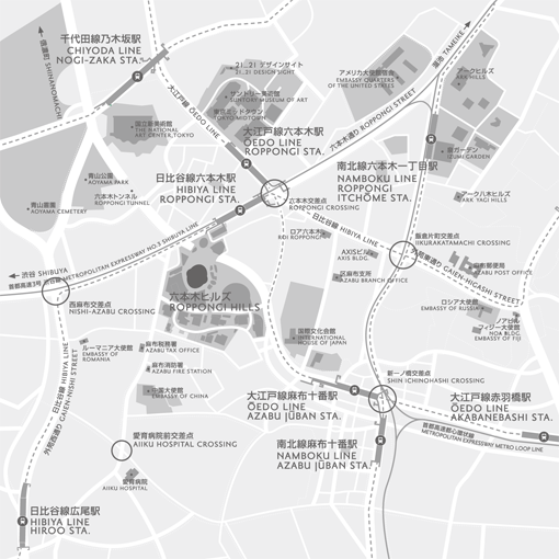 アカデミーヒルズへのアクセス（広域地図）