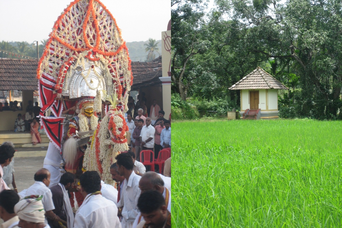 神霊の祭り／水田の傍らの祠(インド)